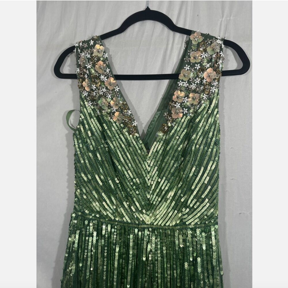 NWT$798 Mac Duggal [ 8 ] Sequin Floral Embellished‎ Evening Gown Sage Green Q728 - Picture 12 of 16